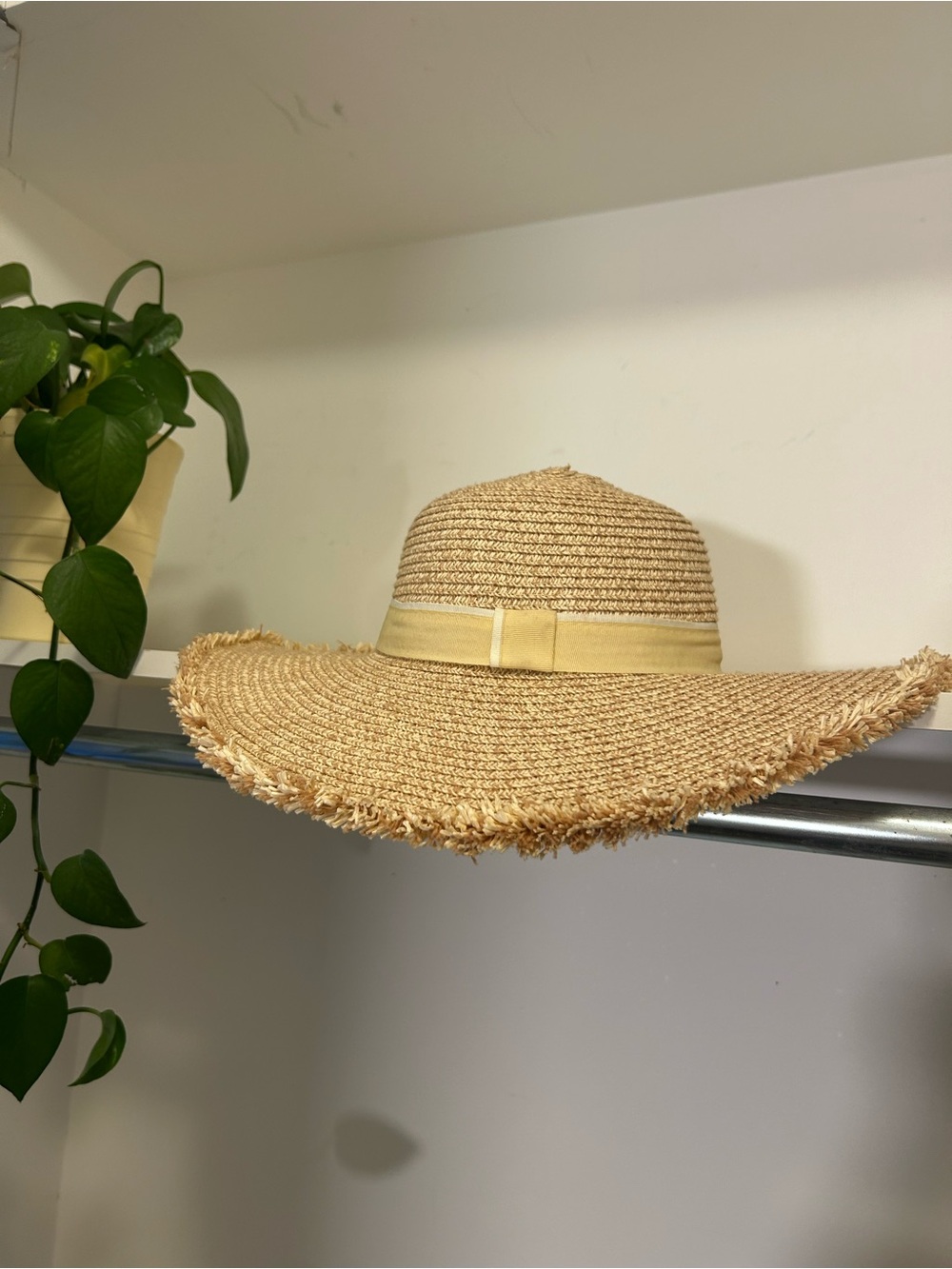 Straw Floppy Sun Hat with Ribbon Band - Natural
